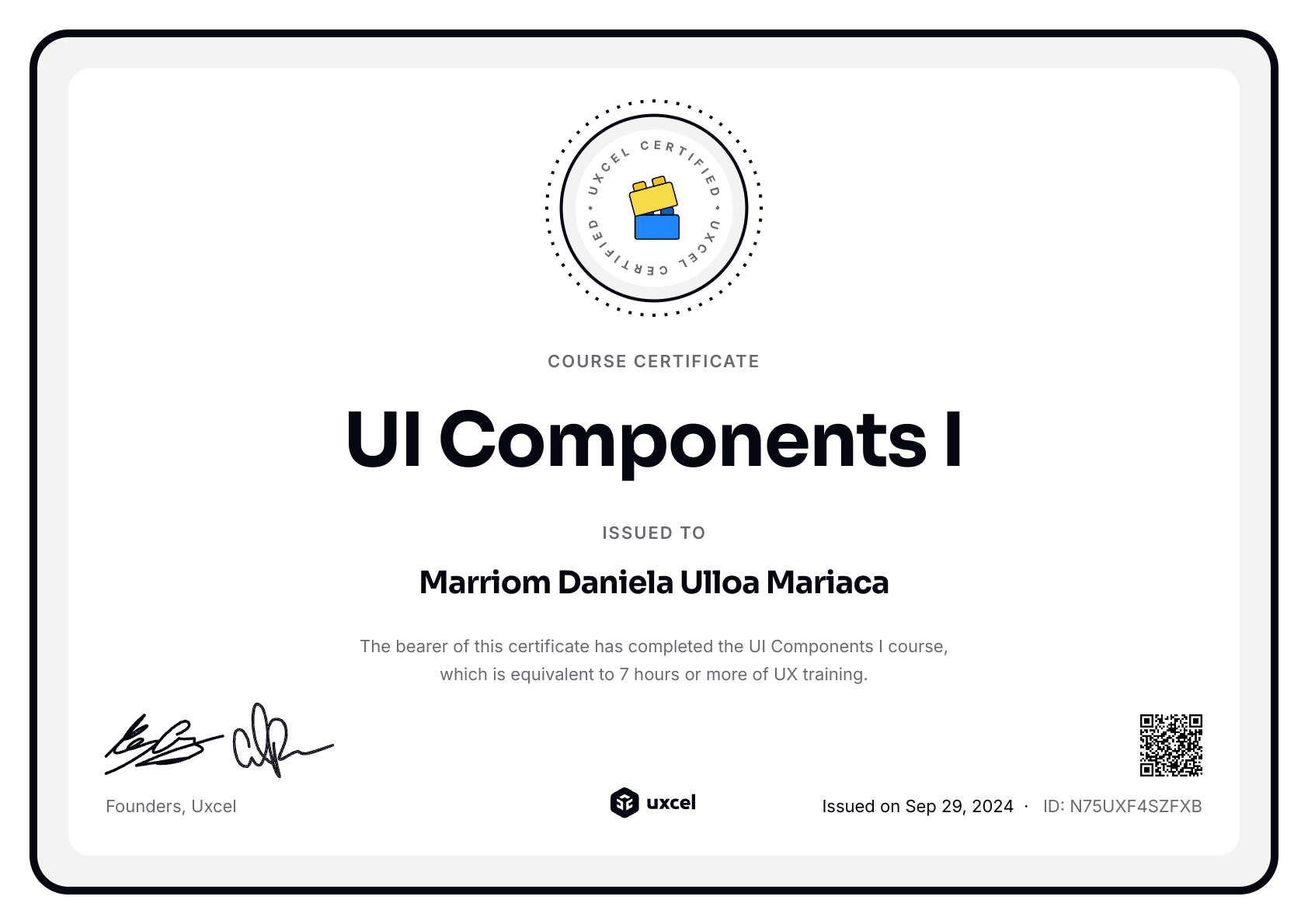 Marriom Daniela Ulloa Mariaca's certificate
